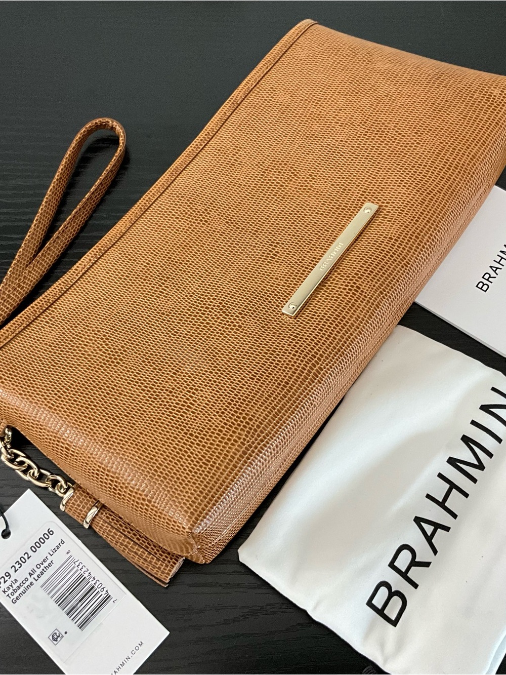 Brahmin Kayla TOBACCO ALL OVER LIZARD Wristlet Clutch Lg. Cosmetic Bag - Picture 4 of 7